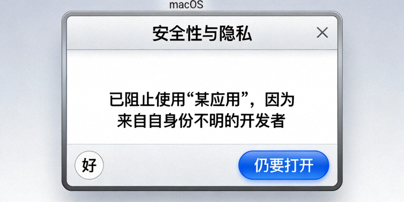 macOS系统偏好设置中的安全性与隐私窗口，显示有应用被阻止和‘仍要打开’按钮