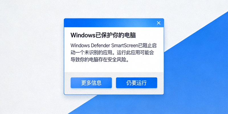 Windows系统安全警告弹窗示意图，显示‘Windows已保护你的电脑’和‘更多信息’、‘仍要运行’按钮