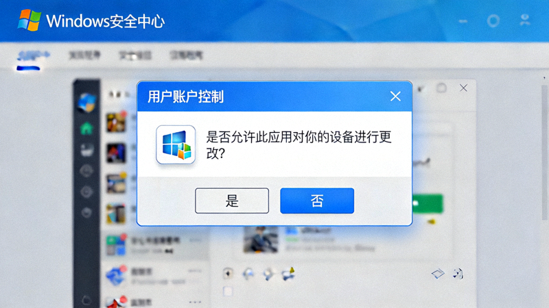 Windows用户账户控制UAC弹窗截图，提示用户是否允许此应用对设备进行更改